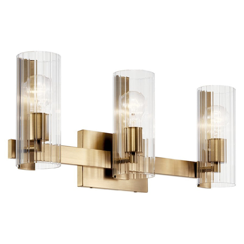 Kichler Jemsa 22.75in 3-Light Vanity Light | Soft Modern Champagne Bronze & Clear Fluted Glass | Bathroom Vanity Light | 60W Max per | Model 55168CPZ