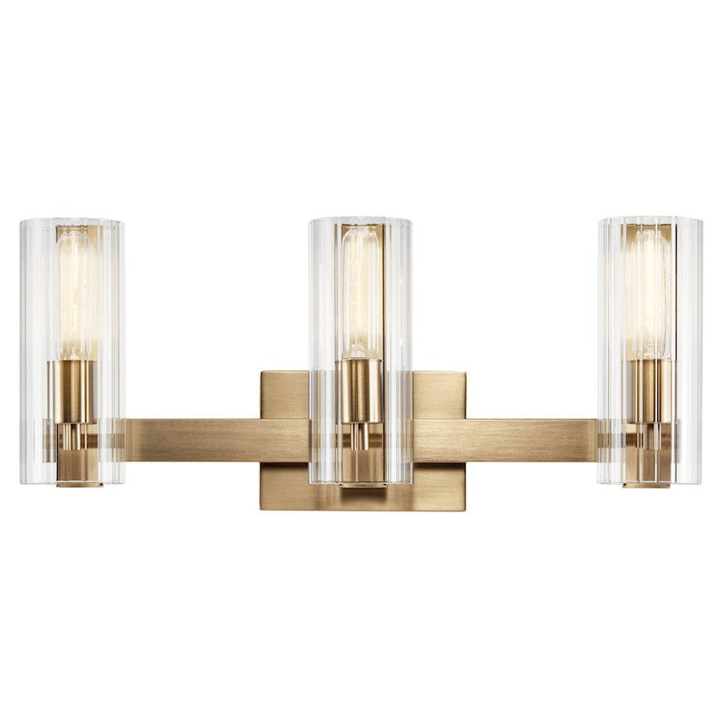 Kichler Jemsa 22.75in 3-Light Vanity Light | Soft Modern Champagne Bronze & Clear Fluted Glass | Bathroom Vanity Light | 60W Max per | Model 55168CPZ
