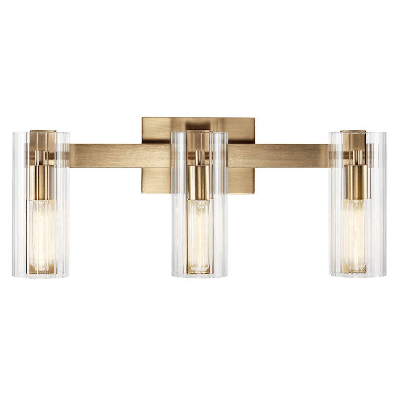 Kichler Jemsa 22.75in 3-Light Vanity Light | Soft Modern Champagne Bronze & Clear Fluted Glass | Bathroom Vanity Light | 60W Max per | Model 55168CPZ