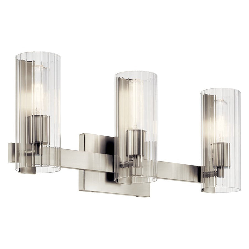 Kichler Jemsa 22.75" 3 Light Vanity, Brushed Nickel/Clear Fluted - 55168NI