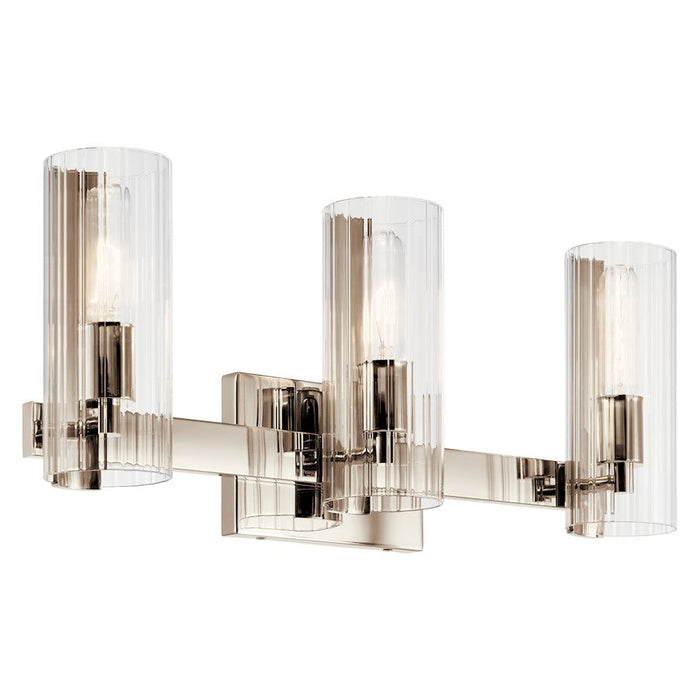 Kichler Jemsa 22.75" 3 Light Vanity, Polished Nickel/Clear Fluted - 55168PN