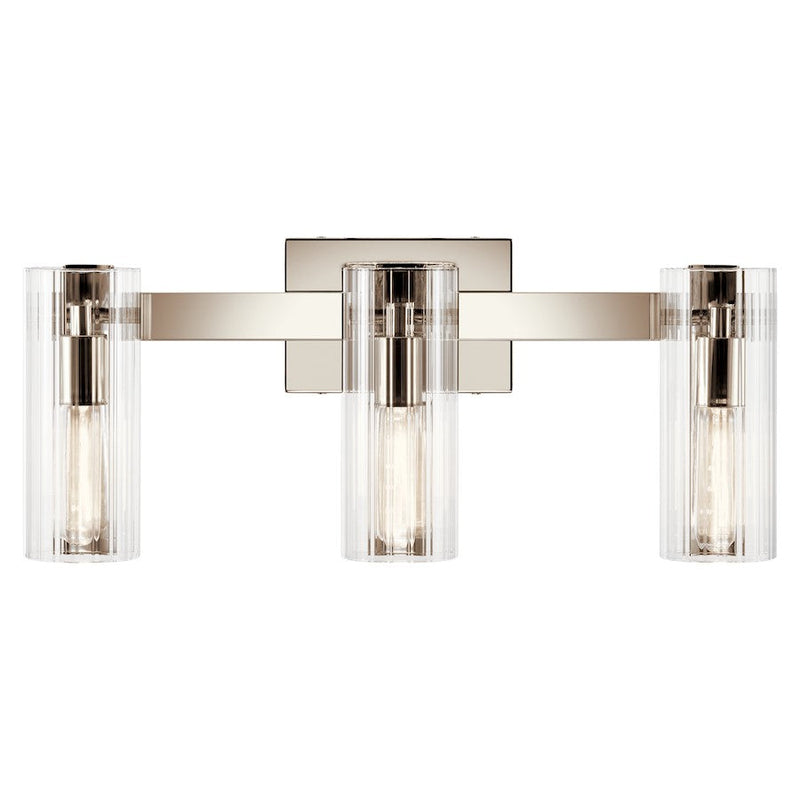 Kichler Jemsa 22.75in 3-Light Vanity Light | Soft Modern Polished Nickel & Clear Fluted Glass | Bathroom Vanity Light | 60W Incandescent | Model 55168PN