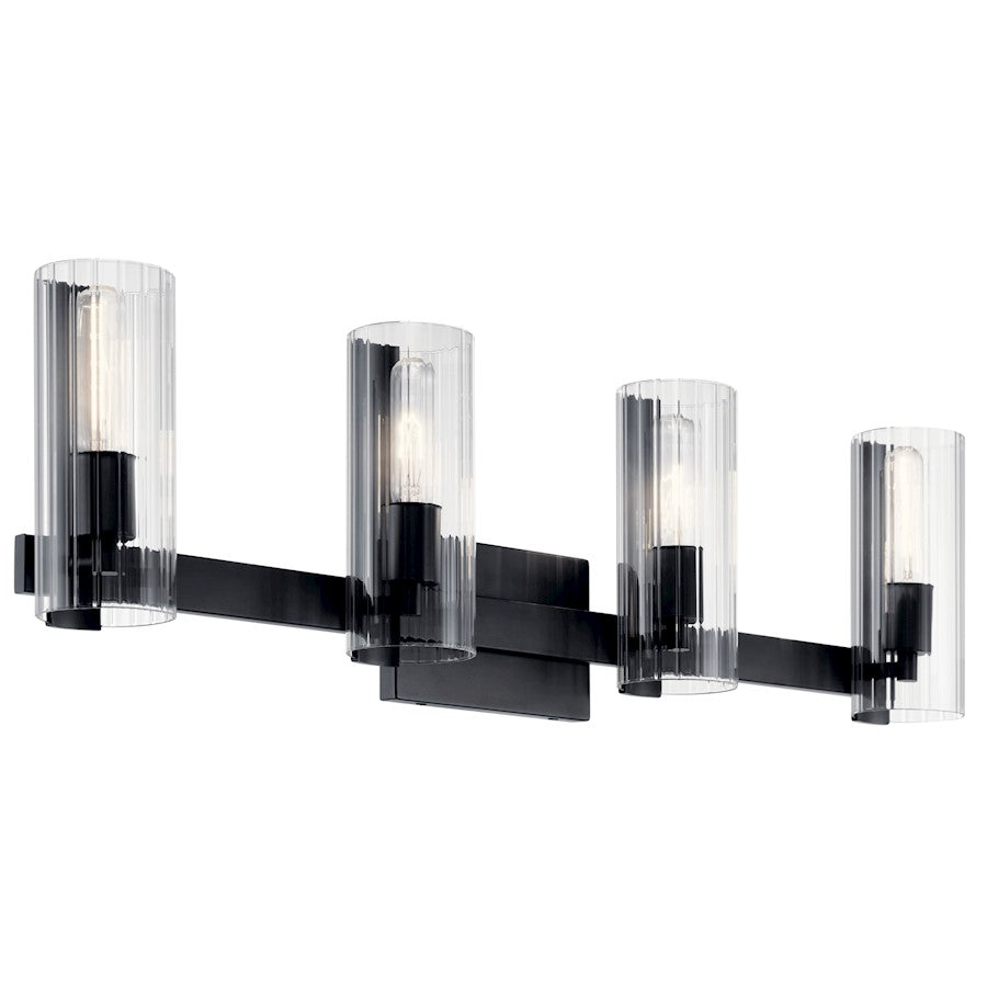 Kichler Jemsa 32" 4 Light Vanity, Black/Clear Fluted Glass - 55169BK