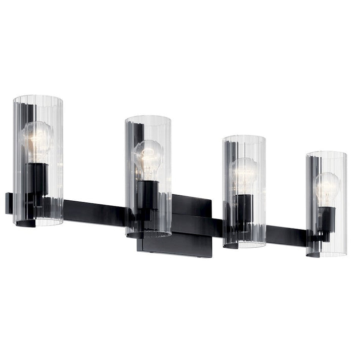 Kichler Jemsa 32" 4 Light Vanity, Black/Clear Fluted Glass