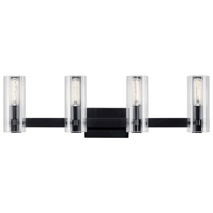 Kichler Jemsa 32" 4 Light Vanity, Black/Clear Fluted Glass