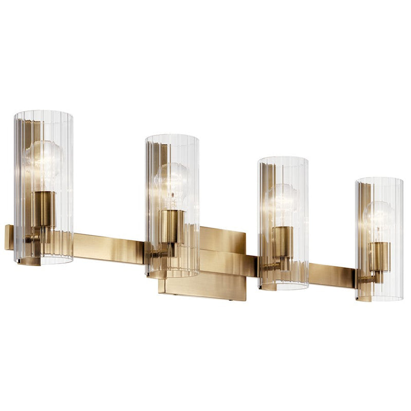 Kichler Jemsa 32in 4-Light Vanity Light | Soft Modern Champagne Bronze & Clear Fluted Glass | Bathroom Vanity Bar Above Mirror | 4 x 60W | Model 55169CPZ