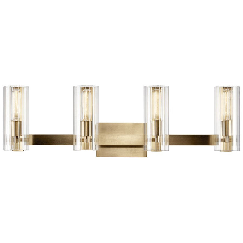Kichler Jemsa 32in 4-Light Vanity Light | Soft Modern Champagne Bronze & Clear Fluted Glass | Bathroom Vanity Bar Above Mirror | 4 x 60W | Model 55169CPZ