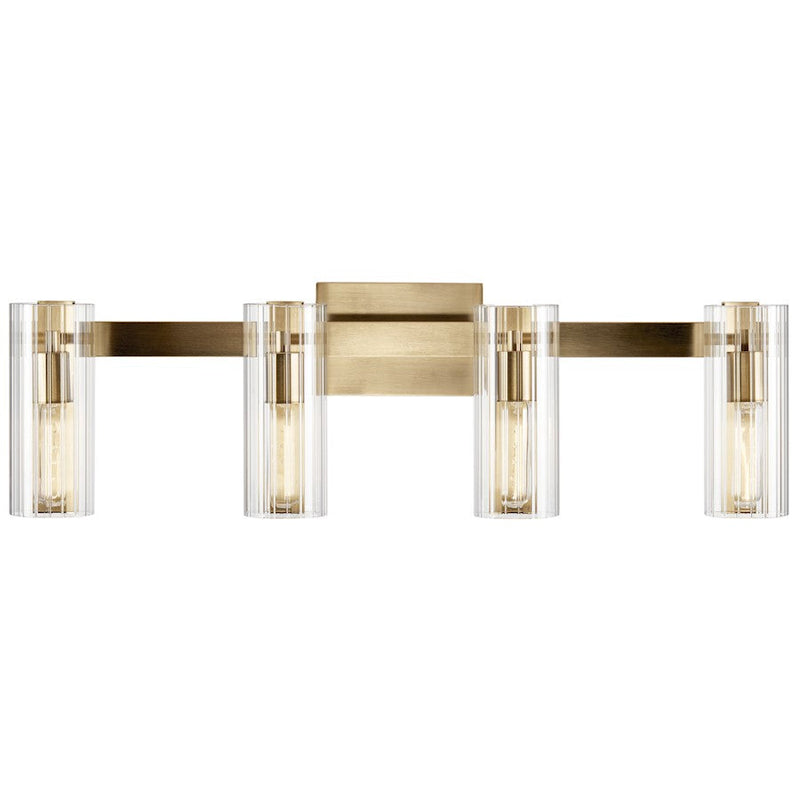 Kichler Jemsa 32in 4-Light Vanity Light | Soft Modern Champagne Bronze & Clear Fluted Glass | Bathroom Vanity Bar Above Mirror | 4 x 60W | Model 55169CPZ