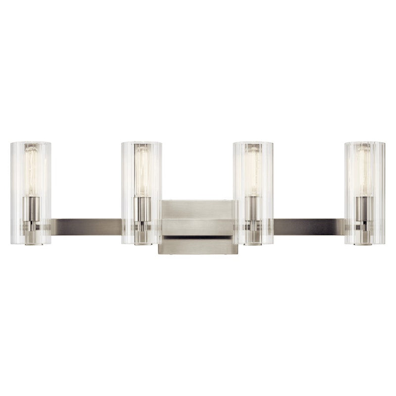 Kichler Jemsa 32in 4-Light Vanity | Soft Modern Brushed Nickel & Clear Fluted Glass | Bathroom Vanity Light | 4x 60W Incandescent, Damp | Model 55169NI