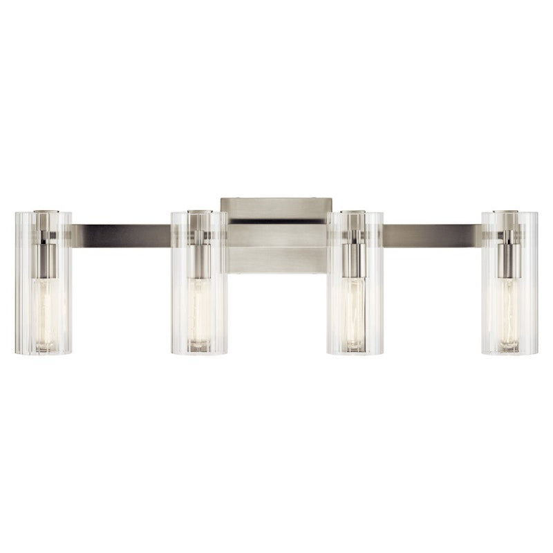 Kichler Jemsa 32in 4-Light Vanity | Soft Modern Brushed Nickel & Clear Fluted Glass | Bathroom Vanity Light | 4x 60W Incandescent, Damp | Model 55169NI