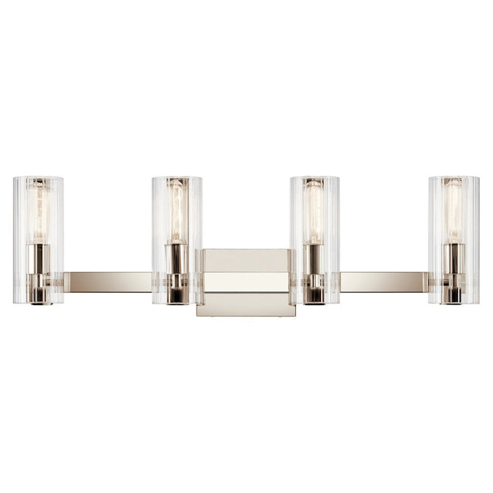 Kichler Jemsa 32" 4 Light Vanity, Polished Nickel/Clear Fluted Glass