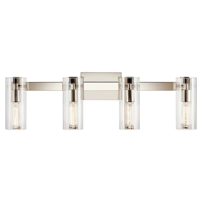 Kichler Jemsa 32" 4 Light Vanity, Polished Nickel/Clear Fluted Glass