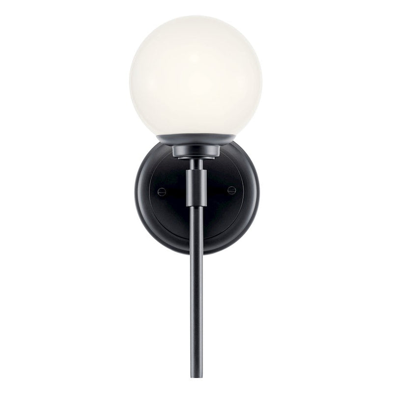 Kichler Benno 13.75" 1 Light Wall Sconce, Black/Opal Glass