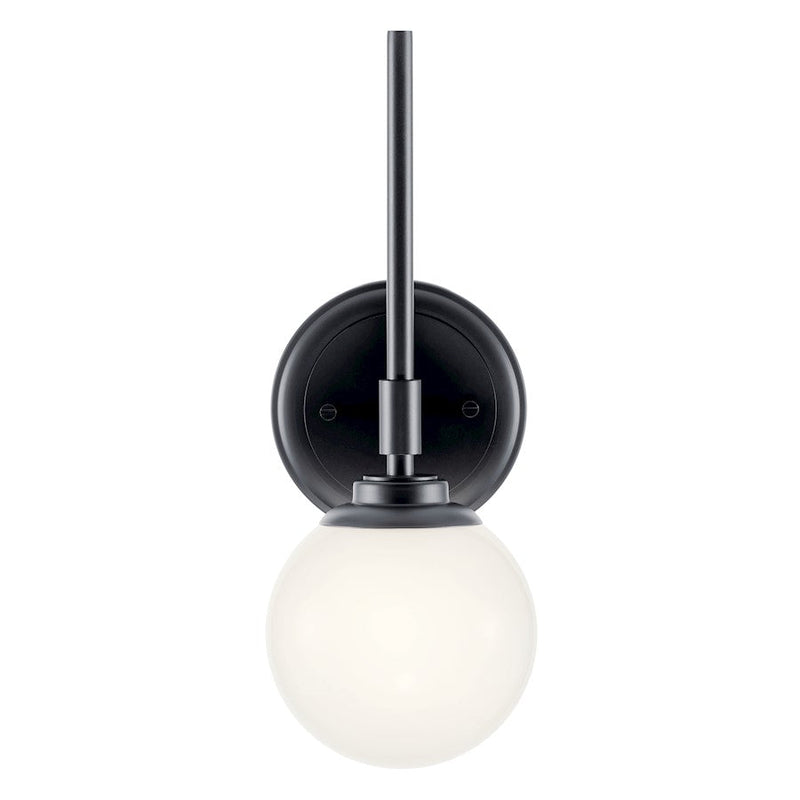 Kichler Benno 13.75" 1 Light Wall Sconce, Black/Opal Glass
