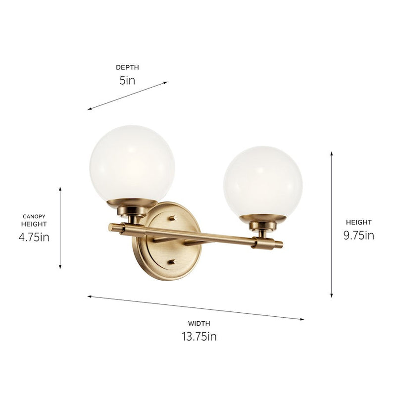Kichler Benno 14.75in 2-Light Bathroom Vanity Light | Industrial Champagne Bronze & Opal Glass | Bathroom Vanity & Damp-Rated Light | Model 55171CPZ