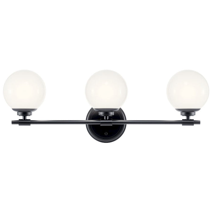 Kichler Benno 24.5" 3 Light Vanity, Black/Opal Glass