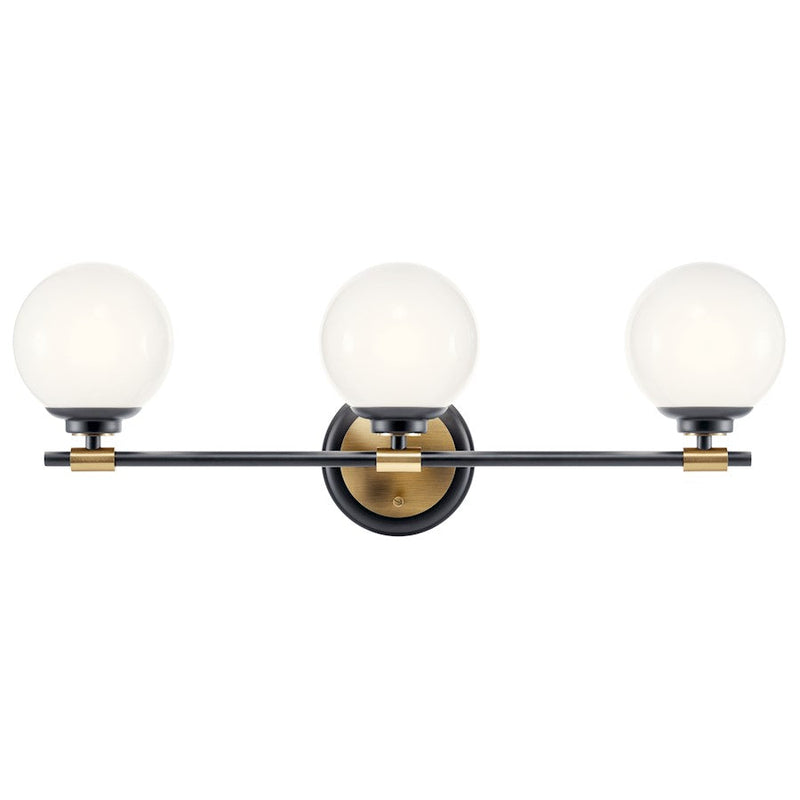 Kichler Benno 24.5in 3 Light Vanity | Industrial Black Steel & Opal Glass | Bathroom Vanity Light | 18W Max LED per Bulb, G9 Socket | Model 55172BKCPZ