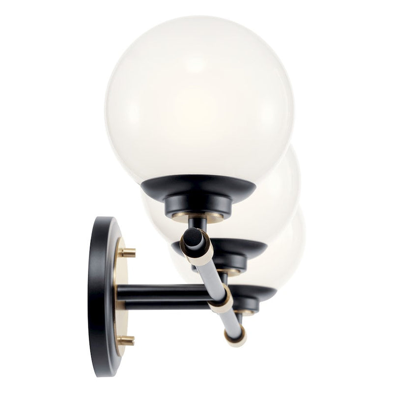Kichler Benno 24.5in 3 Light Vanity | Industrial Black Steel & Opal Glass | Bathroom Vanity Light | 18W Max LED per Bulb, G9 Socket | Model 55172BKCPZ