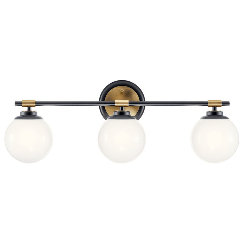 Kichler Benno 24.5in 3 Light Vanity | Industrial Black Steel & Opal Glass | Bathroom Vanity Light | 18W Max LED per Bulb, G9 Socket | Model 55172BKCPZ