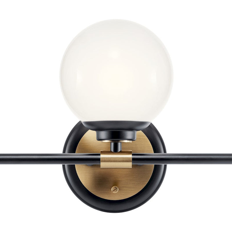 Kichler Benno 24.5in 3 Light Vanity | Industrial Black Steel & Opal Glass | Bathroom Vanity Light | 18W Max LED per Bulb, G9 Socket | Model 55172BKCPZ