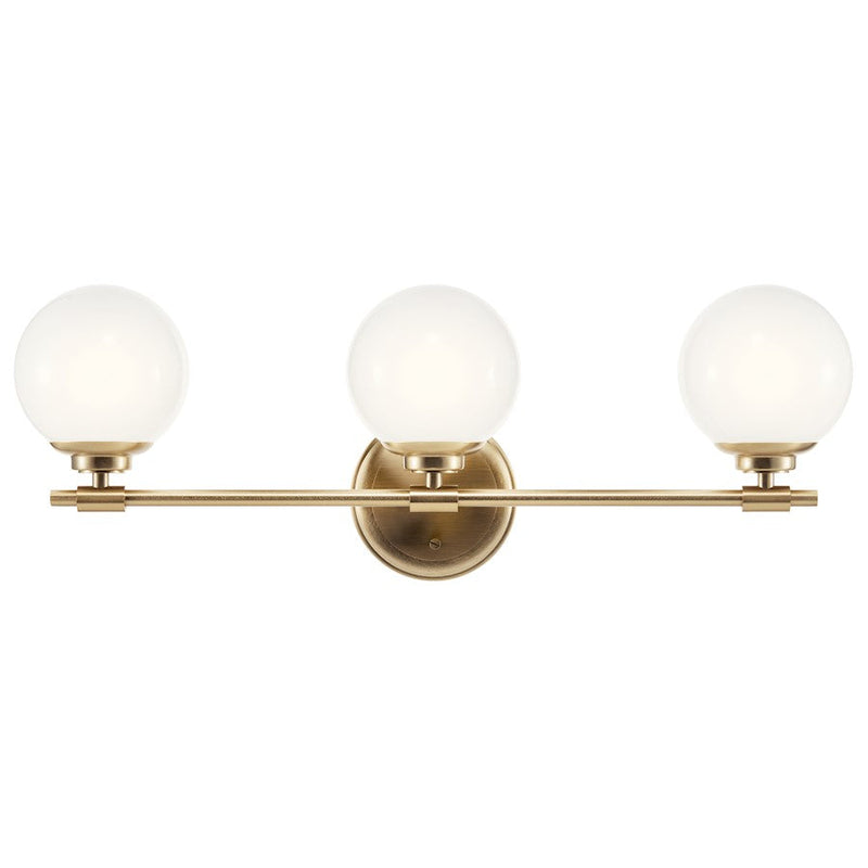 Kichler Benno 24.5in Wide 3-Light Vanity Light | Industrial Champagne Bronze Steel & Opal Glass | Bathroom Vanity & Damp-Rated Accent | Model 55172CPZ