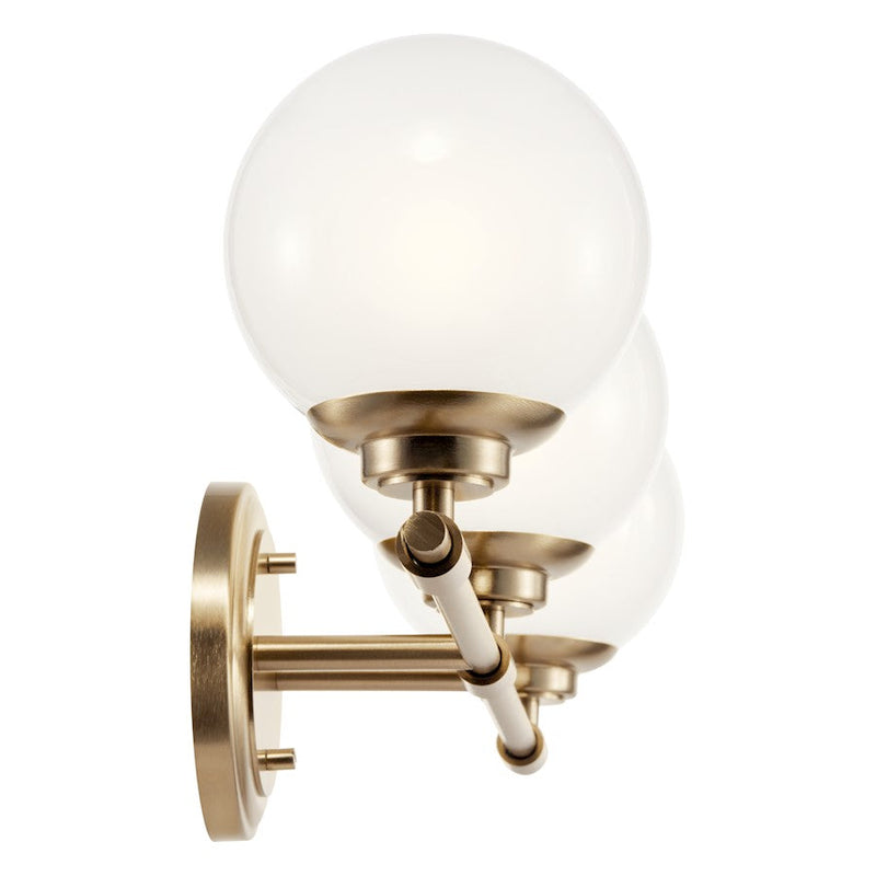 Kichler Benno 24.5in Wide 3-Light Vanity Light | Industrial Champagne Bronze Steel & Opal Glass | Bathroom Vanity & Damp-Rated Accent | Model 55172CPZ