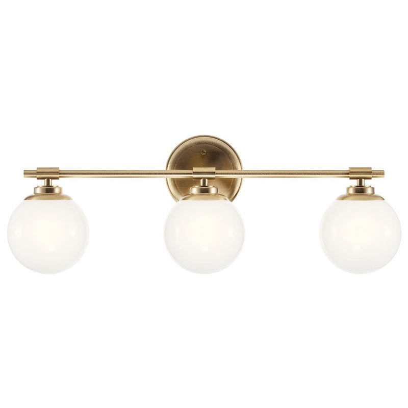 Kichler Benno 24.5in Wide 3-Light Vanity Light | Industrial Champagne Bronze Steel & Opal Glass | Bathroom Vanity & Damp-Rated Accent | Model 55172CPZ