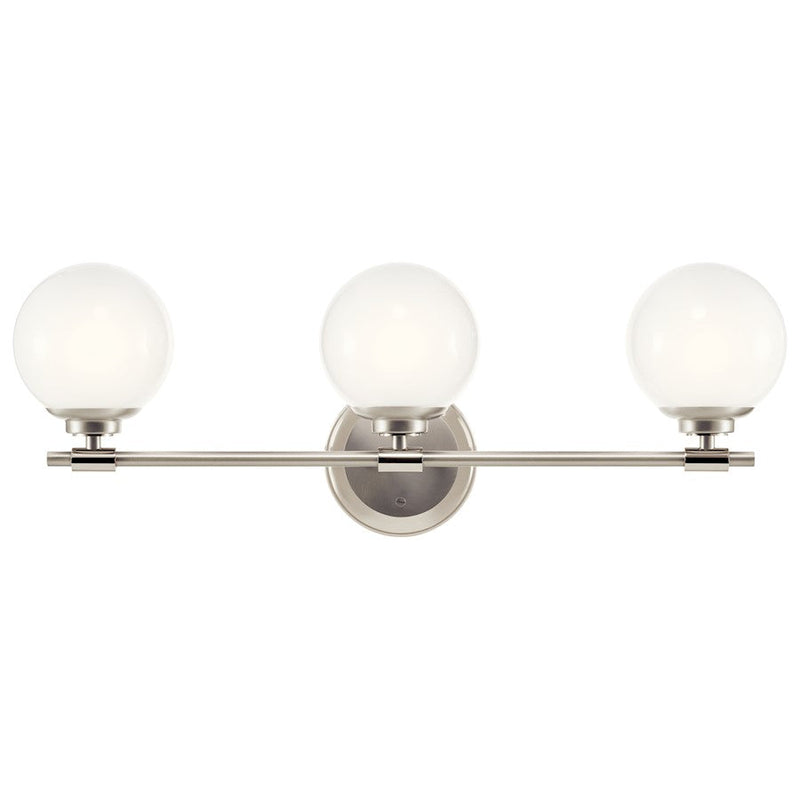 Kichler Benno 24in 3-Light Vanity Light | Industrial Polished Nickel & Opal Glass | Bathroom Vanity & Dressing Area Light | 150W Max, G9 | Model 55172PN