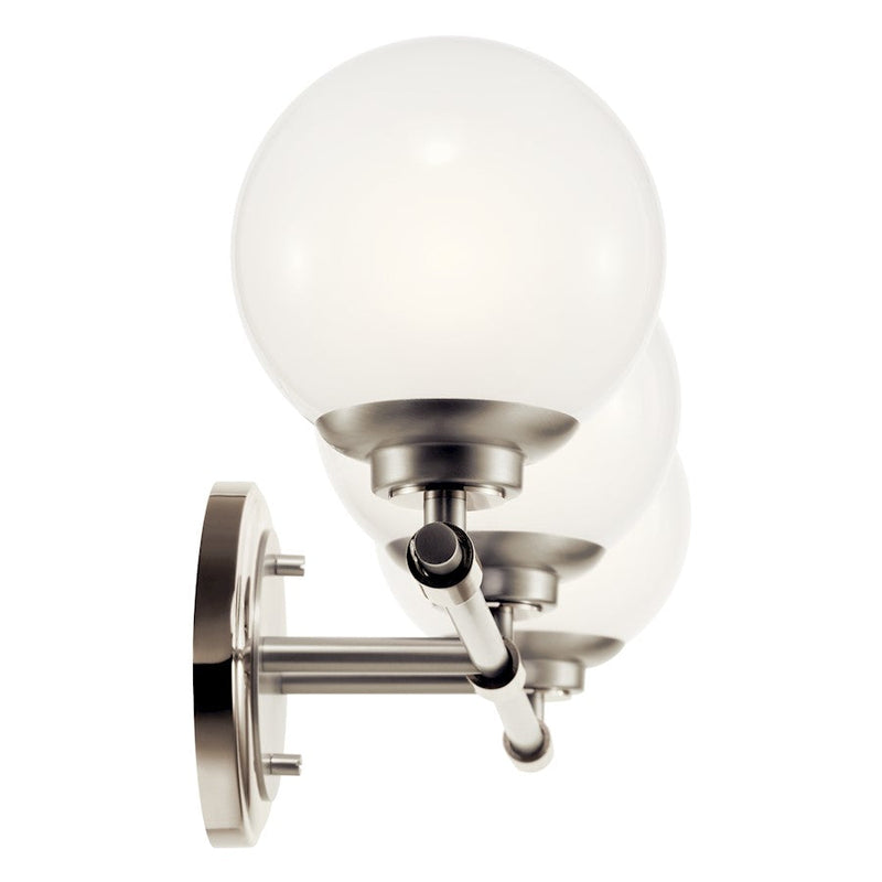 Kichler Benno 24in 3-Light Vanity Light | Industrial Polished Nickel & Opal Glass | Bathroom Vanity & Dressing Area Light | 150W Max, G9 | Model 55172PN