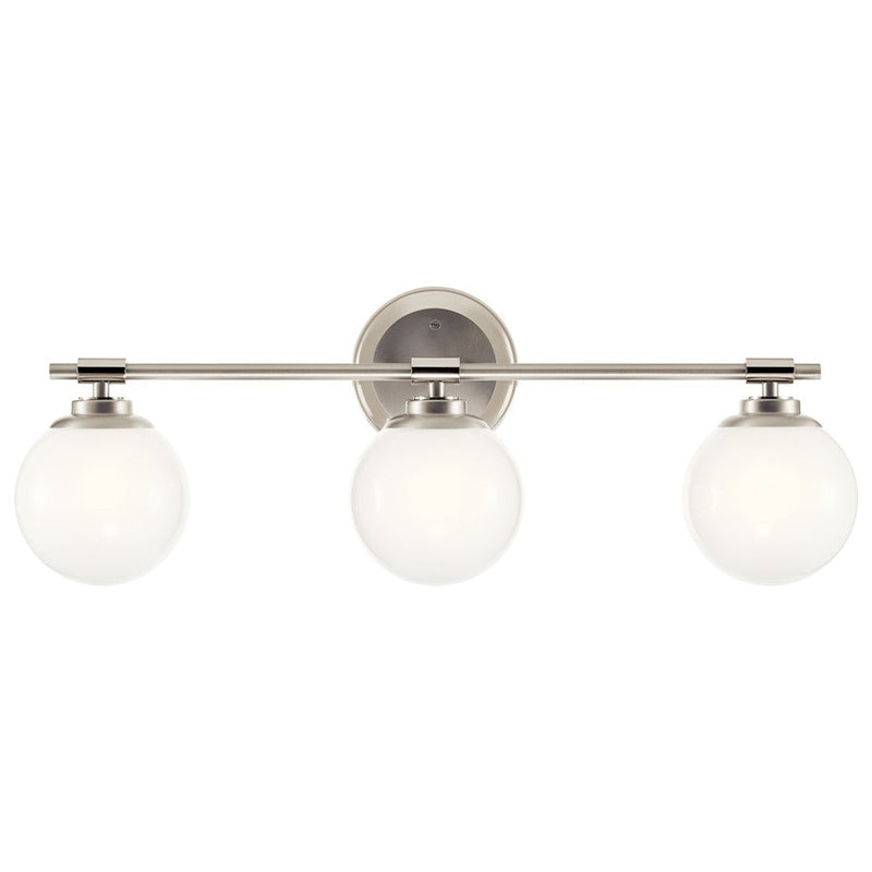 Kichler Benno 24in 3-Light Vanity Light | Industrial Polished Nickel & Opal Glass | Bathroom Vanity & Dressing Area Light | 150W Max, G9 | Model 55172PN