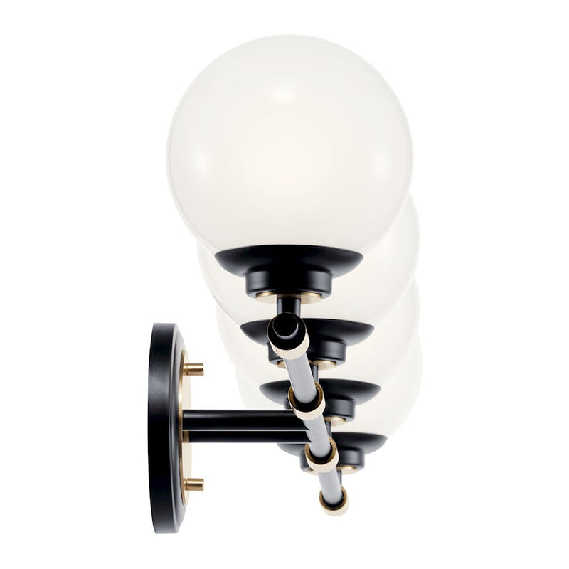 Kichler Benno 34in 4-Light Vanity Light | Industrial Black Steel & Opal Glass | Bathroom Vanity Light | 60W Incandescent, G9 Base, Damp | Model 55173BKCPZ