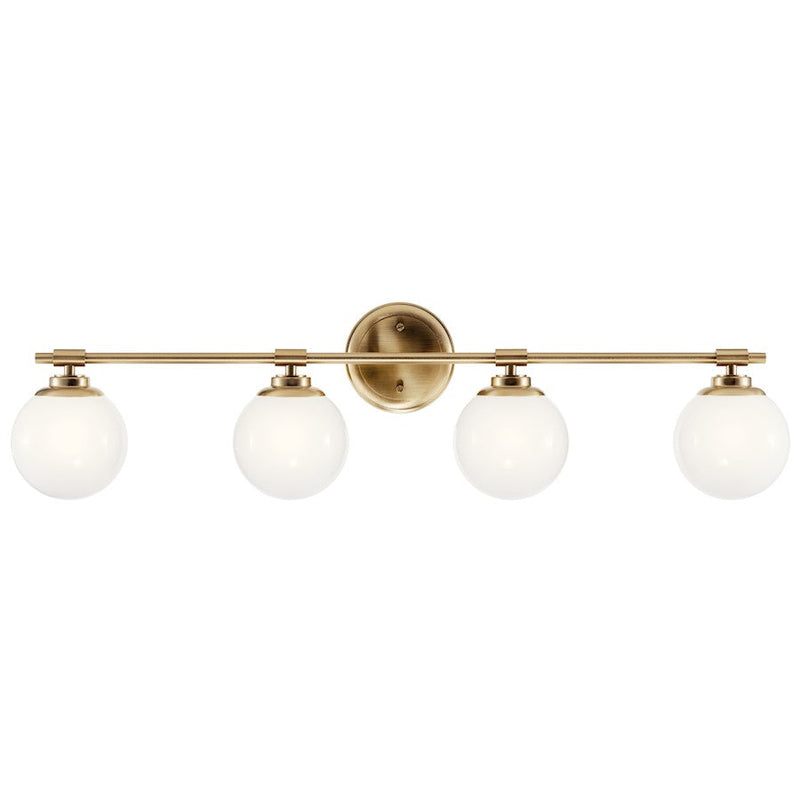 Kichler Benno 34in 4-Light Bathroom Vanity Light | Industrial Champagne Bronze Steel & Opal Glass | Bathroom Vanity Light | Model 55173CPZ