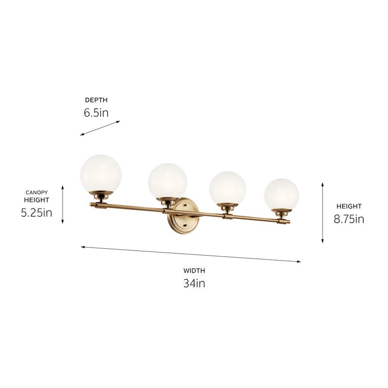 Kichler Benno 34in 4-Light Bathroom Vanity Light | Industrial Champagne Bronze Steel & Opal Glass | Bathroom Vanity Light | Model 55173CPZ