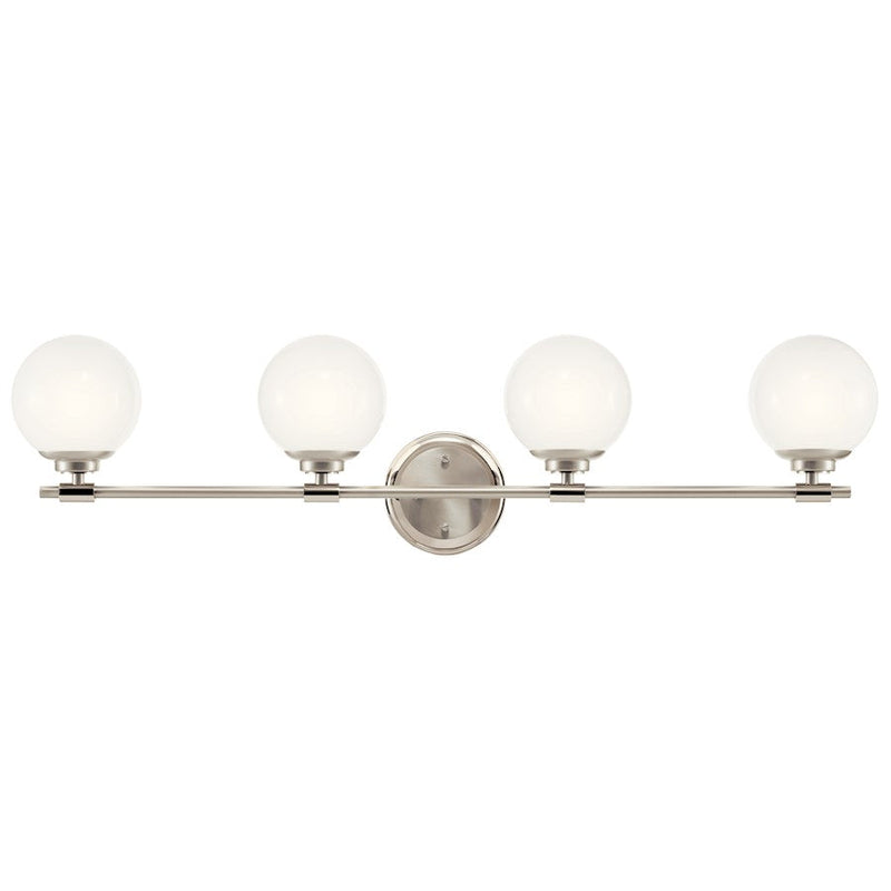 Kichler Benno 34in 4-Light Vanity | Polished Nickel Steel & Opal Glass | Bathroom Vanity Light | 4 x 40W G9, Dimmable, Damp Rated | Model 55173PN