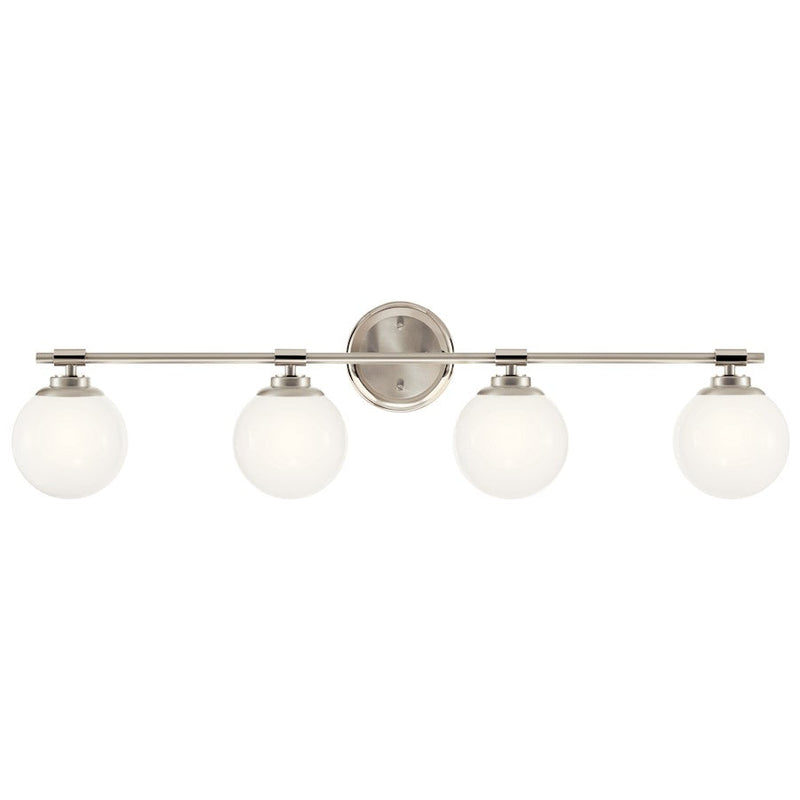 Kichler Benno 34in 4-Light Vanity | Polished Nickel Steel & Opal Glass | Bathroom Vanity Light | 4 x 40W G9, Dimmable, Damp Rated | Model 55173PN
