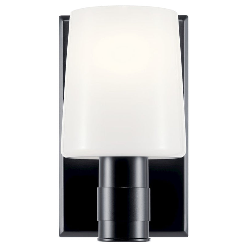 Kichler Adani 8.5in 1-Light Vanity Light | Black Steel & Opal Glass | Bathroom Vanity Light | 60W Max, Incandescent, 120V, Damp Rated | Model 55174BK