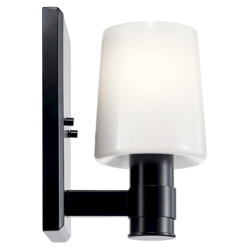 Kichler Adani 8.5in 1-Light Vanity Light | Black Steel & Opal Glass | Bathroom Vanity Light | 60W Max, Incandescent, 120V, Damp Rated | Model 55174BK