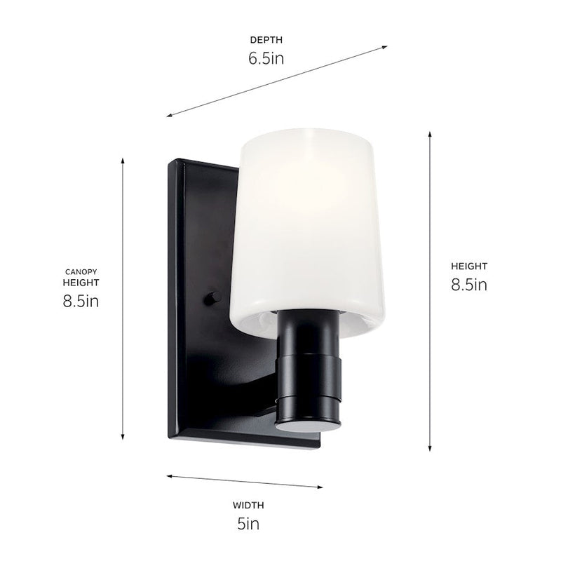 Kichler Adani 8.5in 1-Light Vanity Light | Black Steel & Opal Glass | Bathroom Vanity Light | 60W Max, Incandescent, 120V, Damp Rated | Model 55174BK