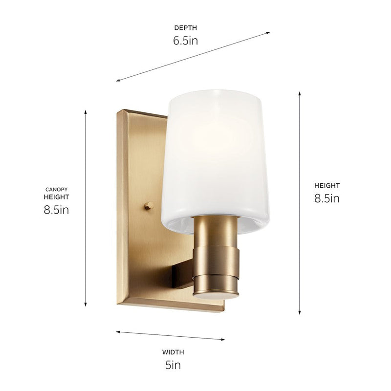 Kichler Adani 8.5in 1-Light Vanity Light | Soft Modern Champagne Bronze & Opal Glass | Bathroom & Powder Room Light | Incandescent | Model 55174CPZ