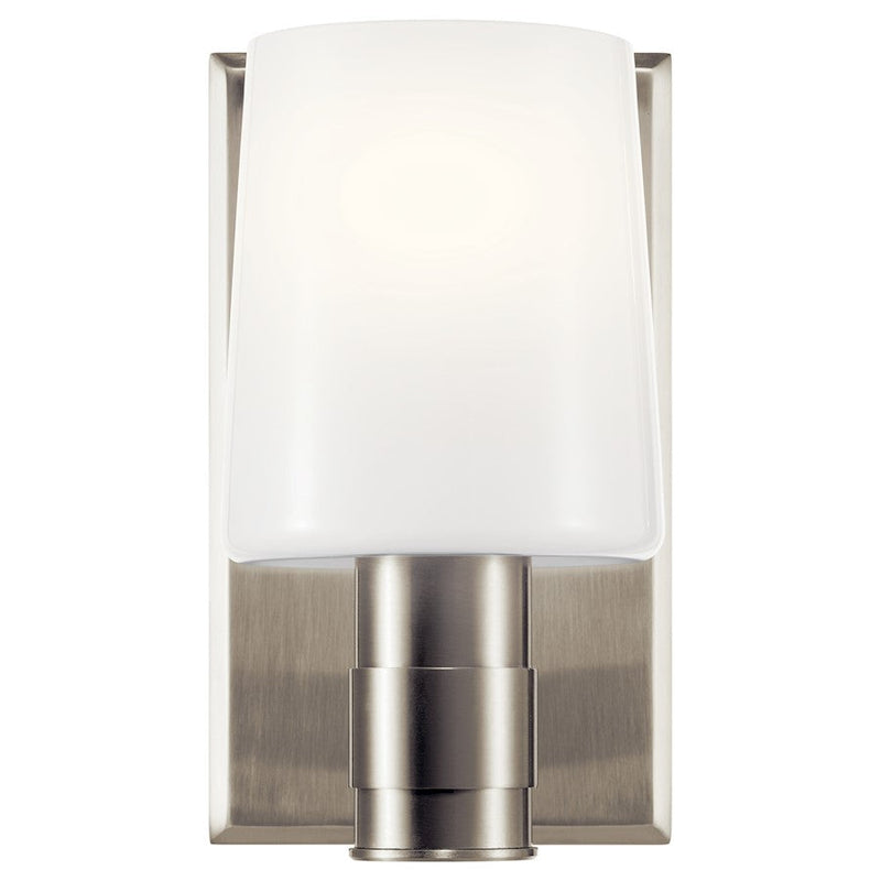 Kichler Adani 8.5in 1-Light Vanity | Brushed Nickel & Opal Glass | Bathroom Vanity & Powder Room Light | 1x60W Incandescent, Damp Rated | Model 55174NI