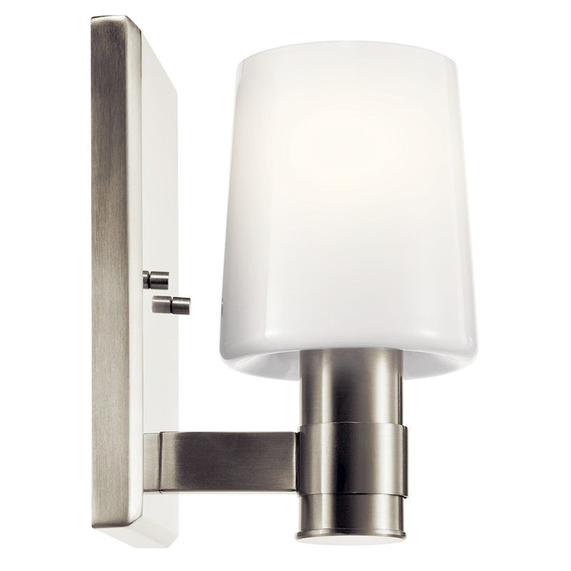 Kichler Adani 8.5in 1-Light Vanity | Brushed Nickel & Opal Glass | Bathroom Vanity & Powder Room Light | 1x60W Incandescent, Damp Rated | Model 55174NI