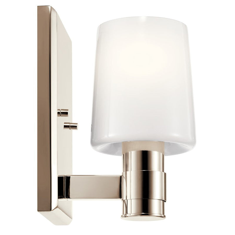 Kichler Adani 8.5in Wide 1-Light Vanity Light | Modern Polished Nickel & Opal Glass | Bathroom & Powder Room Light | 60W Incandescent | Model 55174PN