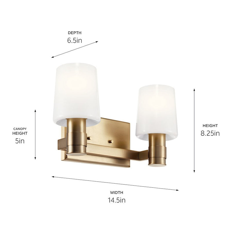Kichler Adani 14.5in 2-Light Bathroom Vanity Light | Modern Champagne Bronze & Opal Glass | Bathroom & Powder Room Vanity Light | Max 60W | Model 55175CPZ