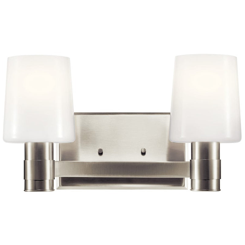 Kichler Adani 14.5in 2-Light Vanity Light | Modern Brushed Nickel & Opal Glass | Bathroom & Powder Room Lighting | 14.5in W x 8.25in H | Model 55175NI