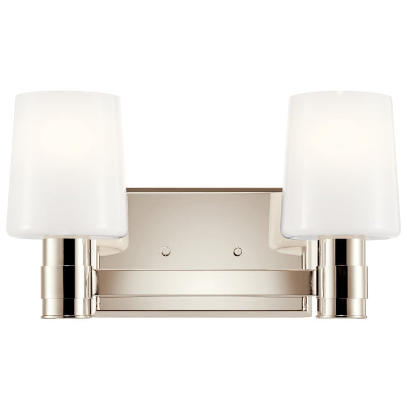 Kichler Adani 14.5in 2-Light Vanity Light | Soft Modern Polished Nickel & Opal Glass | Bathroom & Powder Room Vanity | (2) 60W E26 | Model 55175PN
