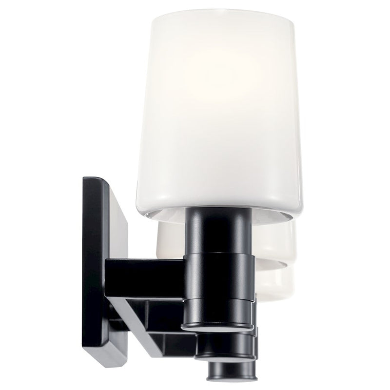 Kichler Adani 24in 3-Light Vanity Light | Modern Geometric Black & Opal Glass | Bathroom Vanity & Powder Room | 60W Max per Socket, Damp | Model 55176BK