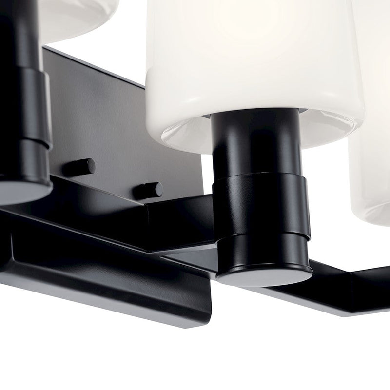 Kichler Adani 24in 3-Light Vanity Light | Modern Geometric Black & Opal Glass | Bathroom Vanity & Powder Room | 60W Max per Socket, Damp | Model 55176BK