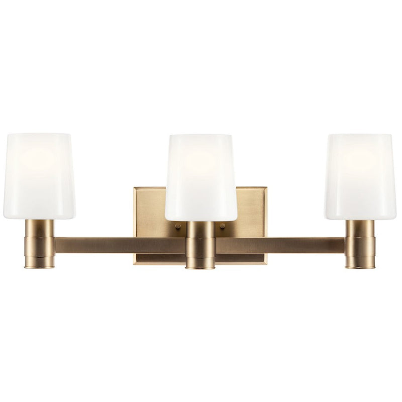 Kichler Adani 24in 3-Light Vanity | Soft Modern Champagne Bronze & Opal Glass | Bathroom Vanity Light for Double Sink | 60W Max per Bulb | Model 55176CPZ