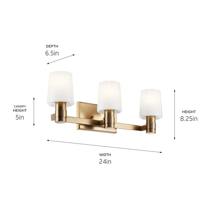 Kichler Adani 24in 3-Light Vanity | Soft Modern Champagne Bronze & Opal Glass | Bathroom Vanity Light for Double Sink | 60W Max per Bulb | Model 55176CPZ