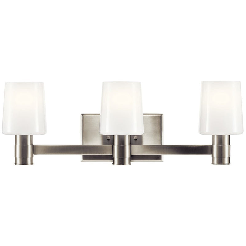 Kichler Adani 24in 3-Light Vanity Light | Soft Modern Brushed Nickel & Opal Glass | Bathroom & Powder Room Vanity Light | 3 x 60W Max, E26 | Model 55176NI